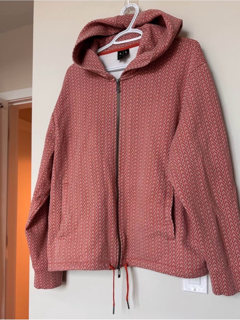 Armani Exchange Monogram Zip Hoodie Red Size L 2025 collection